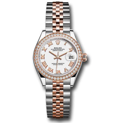 Rolex Steel and Everose Gold Rolesor Lady-Datejust 28 Watch - Diamond Bezel - White Roman Dial - Jubilee Bracelet - 279381RBR wrj