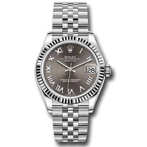 Rolex Steel and White Gold Datejust 31 Watch - Fluted Bezel - Dark Grey Roman Dial - Jubilee Bracelet - 278274 dkgrj