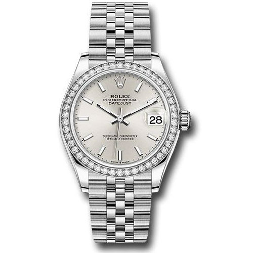 Rolex Steel and White Gold Datejust 31 Watch - Diamond Bezel - Silver Index Dial - Jubilee Bracelet - 278384RBR sij