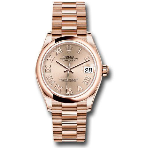 Rolex Everose Gold Datejust 31 Watch - Domed Bezel - Rose Roman Dial - President Bracelet - 278245 rsrp