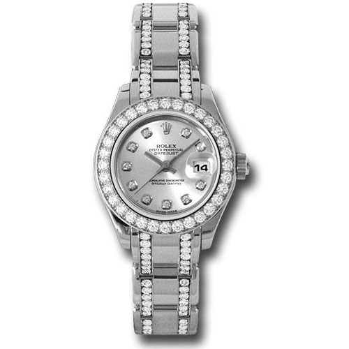 Rolex White Gold Lady-Datejust Pearlmaster 29 Watch - 32 Diamond Bezel - Silver Diamond Dial - 80299.74949 sd