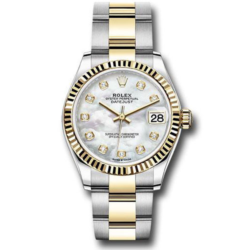 Rolex Steel and Yellow Gold Datejust 31 Watch - Fluted Bezel - Mother-of-Pearl Diamond Dial - Oyster Bracelet - 278273 mdo
