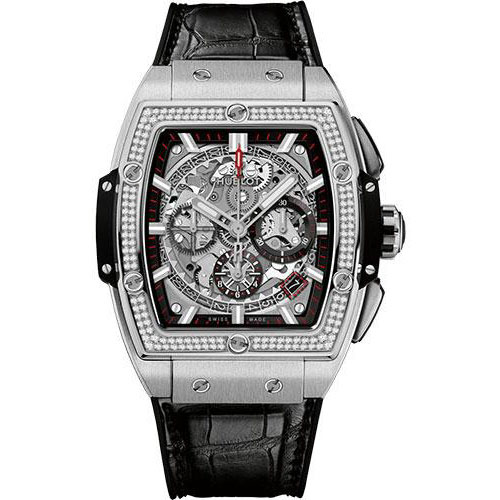 Hublot Spirit of Big Bang Titanium Diamonds Watch - 42 mm - Sapphire Dial - Black Rubber and Leather Strap-641.NX.0173.LR.1104