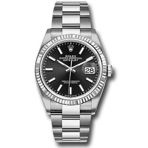 Rolex Steel Datejust 36 Watch - Fluted Bezel - Black Index Dial - Oyster Bracelet - 2019 Release - 126234 bkio