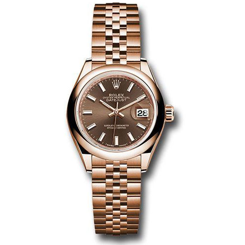 Rolex Everose Gold Lady-Datejust 28 Watch - Domed Bezel - Chocolate Index Dial - Jubilee Bracelet - 279165 choij