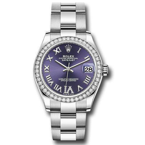 Rolex Steel and White Gold Datejust 31 Watch - Diamond Bezel - Aubergine Roman Diamond 6 Dial - Oyster Bracelet - 278384RBR aubdr6o