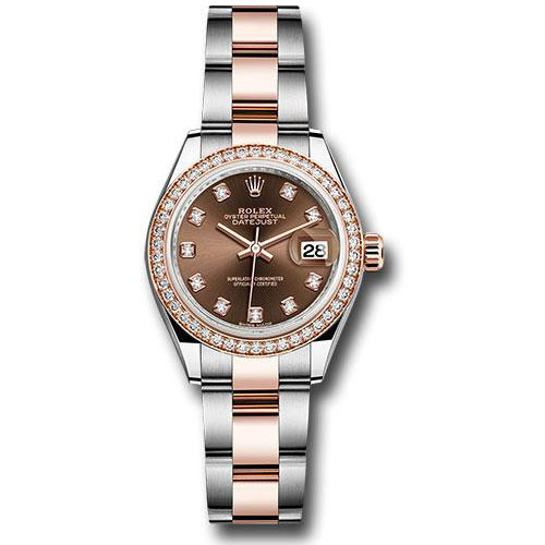 Rolex Steel and Everose Gold Rolesor Lady-Datejust 28 Watch - Diamond Bezel - Chocolate Diamond Dial - Oyster Bracelet - 279381RBR chodo
