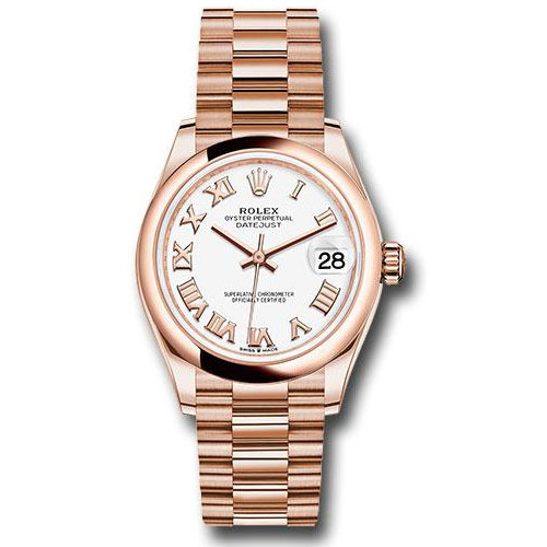 Rolex Everose Gold Datejust 31 Watch - Domed Bezel - White Roman Dial - President Bracelet - 278245 wrp