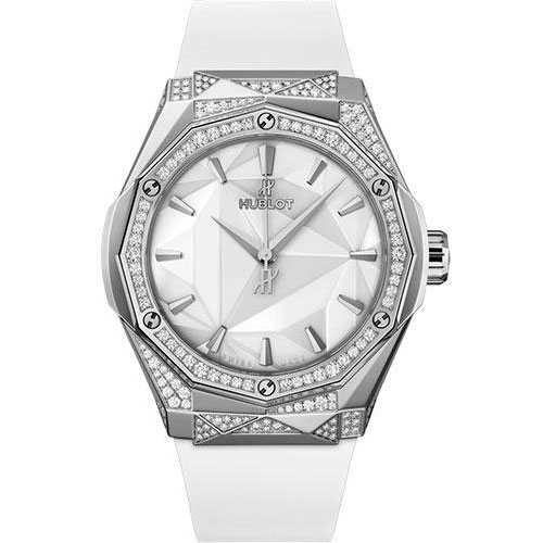 Hublot Classic Fusion Orlinski Titanium White Alternative Pave Watch - 40 mm - White Dial - White Smooth Rubber Strap-550.NS.2200.RW.1804.ORL20