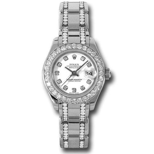 Rolex White Gold Lady-Datejust Pearlmaster 29 Watch - 32 Diamond Bezel - White Diamond Dial - 80299.74949 wd