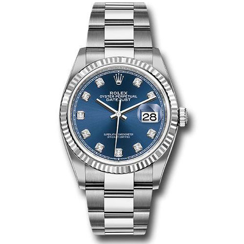 Rolex Steel Datejust 36 Watch - Fluted Bezel - Blue Diamond Dial - Oyster Bracelet - 2019 Release - 126234 bldo