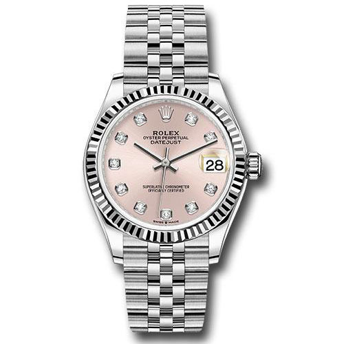 Rolex Steel and White Gold Datejust 31 Watch - Fluted Bezel - Pink Diamond Dial - Jubilee Bracelet - 278274 pdj