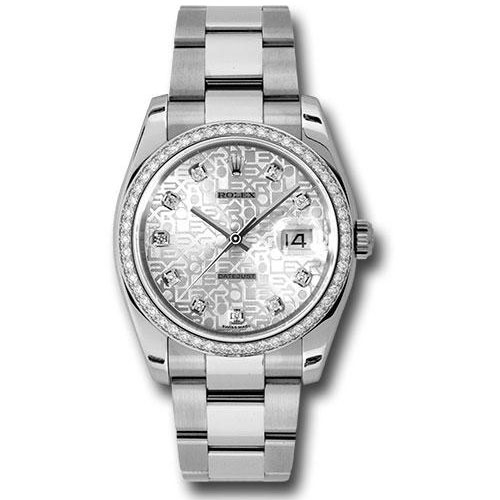 Rolex Steel and White Gold Datejust 36 Watch - 52 Diamond Bezel - Silver Jubilee Diamond Dial - Oyster Bracelet - 116244 sjdo