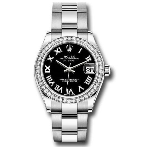 Rolex Steel and White Gold Datejust 31 Watch - Diamond Bezel - Black Roman Dial - Oyster Bracelet - 278384RBR bkro
