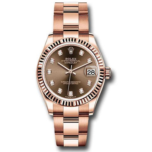 Rolex Everose Gold Datejust 31 Watch - Fluted Bezel - Chocolate Diamond Dial - Oyster Bracelet - 278275 chodo
