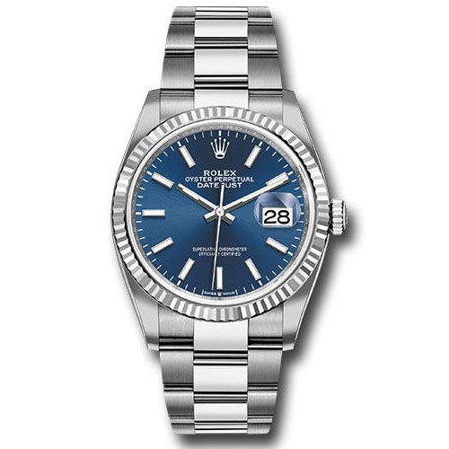 Rolex Steel Datejust 36 Watch - Fluted Bezel - Blue Index Dial - Oyster Bracelet - 2019 Release - 126234 blio