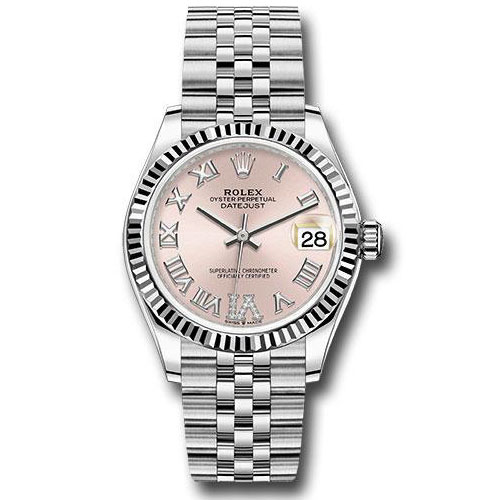 Rolex Steel and White Gold Datejust 31 Watch - Fluted Bezel - Pink Roman Diamond 6 Dial - Jubilee Bracelet - 278274 pdr6j