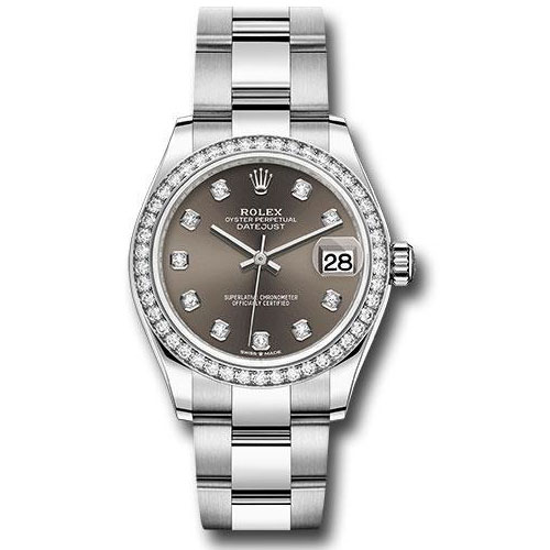 Rolex Steel and White Gold Datejust 31 Watch - Diamond Bezel - Dark Grey Diamond Dial - Oyster Bracelet - 278384RBR dkgdo