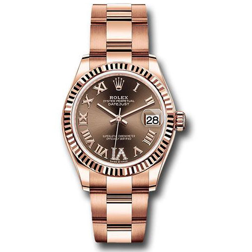 Rolex Everose Gold Datejust 31 Watch - Fluted Bezel - Chocolate Diamond Six Dial - Oyster Bracelet - 278275 chodr6o