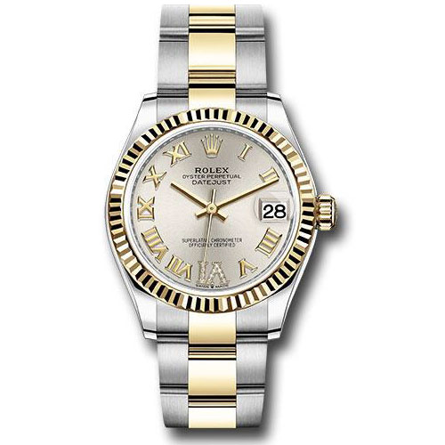 Rolex Steel and Yellow Gold Datejust 31 Watch - Fluted Bezel - Silver Diamond Roman Six Dial - Oyster Bracelet - 278273 sdr6o