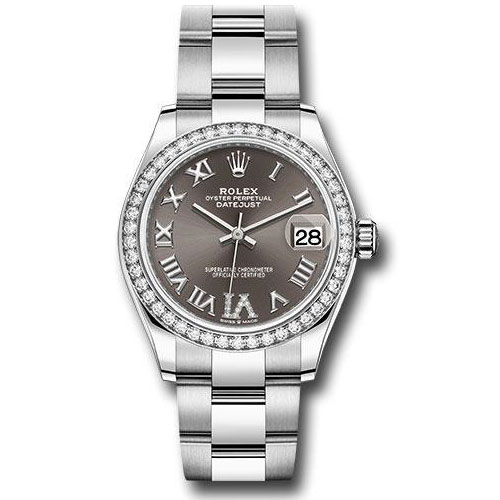 Rolex Steel and White Gold Datejust 31 Watch - Diamond Bezel - Dark Grey Roman Diamond 6 Dial - Oyster Bracelet - 278384RBR dkgdr6o