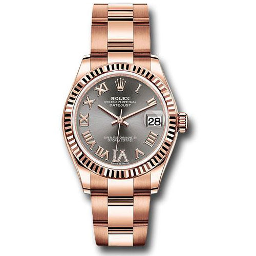 Rolex Everose Gold Datejust 31 Watch - Fluted Bezel - Rhodium Diamond Six Dial - Oyster Bracelet - 278275 dkrhdr6o