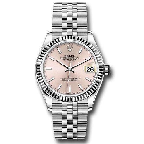 Rolex Steel and White Gold Datejust 31 Watch - Fluted Bezel - Pink Index Dial - Jubilee Bracelet - 278274 pij