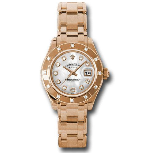 Rolex Pink Gold Lady-Datejust Pearlmaster 29 Watch - 12 Diamond Bezel - Mother-Of-Pearl Diamond Dial - 80315 md