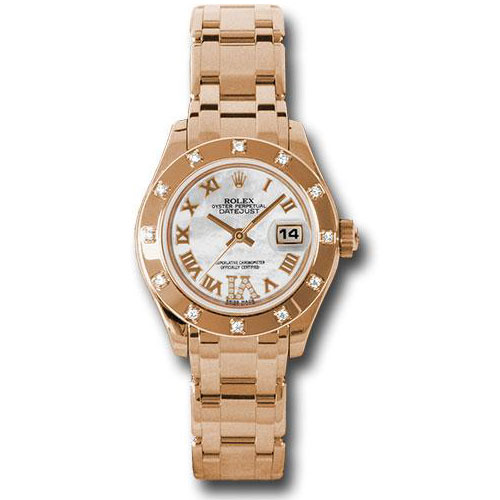 Rolex Pink Gold Lady-Datejust Pearlmaster 29 Watch - 12 Diamond Bezel - Mother-Of-Pearl Diamond Roman Vi Roman Dial - 80315 mrd