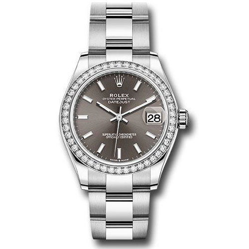 Rolex Steel and White Gold Datejust 31 Watch - Diamond Bezel - Dark Grey Index Dial - Oyster Bracelet - 278384RBR dkgio