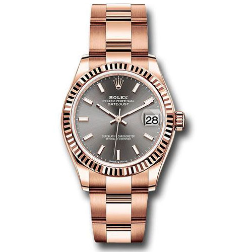 Rolex Everose Gold Datejust 31 Watch - Fluted Bezel - Rhodium Index Dial - Oyster Bracelet - 278275 dkrhio