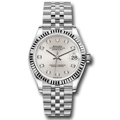 Rolex Steel and White Gold Datejust 31 Watch - Fluted Bezel - Silver Diamond Dial - Jubilee Bracelet - 278274 sdj