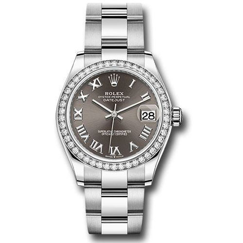 Rolex Steel and White Gold Datejust 31 Watch - Diamond Bezel - Dark Grey Roman Dial - Oyster Bracelet - 278384RBR dkgro
