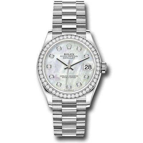 Rolex White Gold Datejust 31 Watch - Diamond Bezel - Mother-Of-Pearl Diamond Dial - President Bracelet - 278289RBR mdp