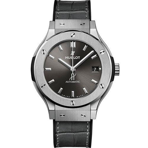Hublot Classic Fusion Racing Grey Titanium Watch - 38 mm - Gray Dial - Black Rubber and Gray Leather Strap-565.NX.7071.LR