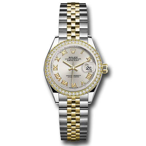 Rolex Steel and Yellow Gold Rolesor Lady-Datejust 28 Watch - Diamond Bezel - Silver Roman Dial - Jubilee Bracelet - 279383RBR srj