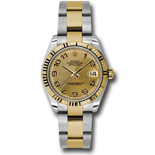 Rolex Steel and Yellow Gold Datejust 31 Watch - Fluted Bezel - Champagne Concentric Circle Arabic Dial - Oyster Bracelet - 178273 chcao