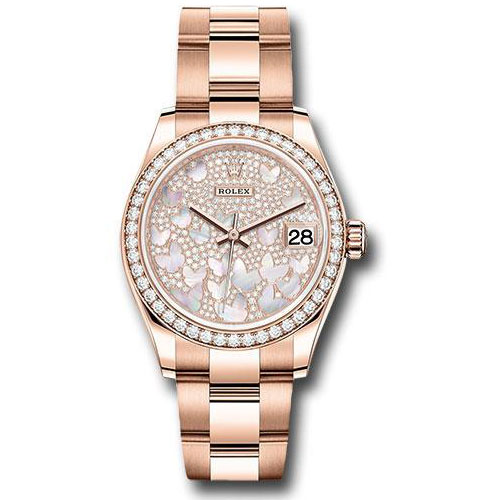 Rolex Everose Gold Datejust 31 Watch - Diamond Bezel - Diamond Paved Butterfly Dial - Oyster Bracelet - 278285RBR pmopbo