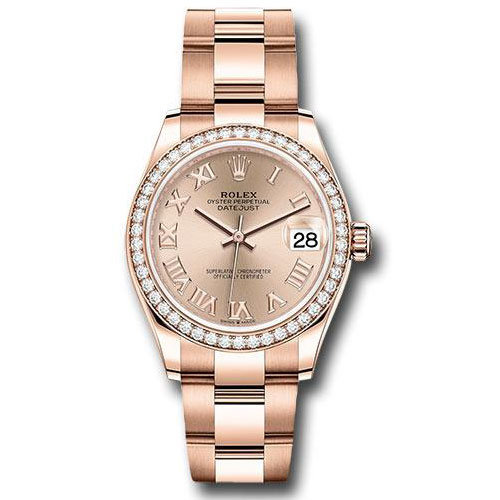 Rolex Everose Gold Datejust 31 Watch - Diamond Bezel - Rose Roman Dial - Oyster Bracelet - 278285RBR rsro