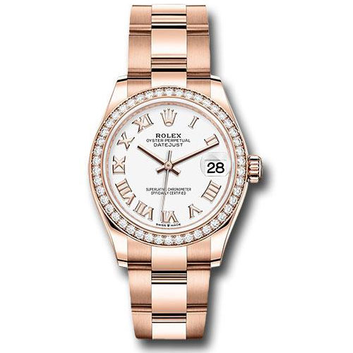 Rolex Everose Gold Datejust 31 Watch - Diamond Bezel - White Roman Dial - Oyster Bracelet - 278285RBR wro