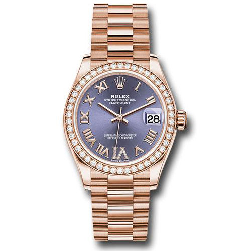 Rolex Everose Gold Datejust 31 Watch - Diamond Bezel - Aubergine Diamond Six Dial - President Bracelet - 278285RBR aubdr6p