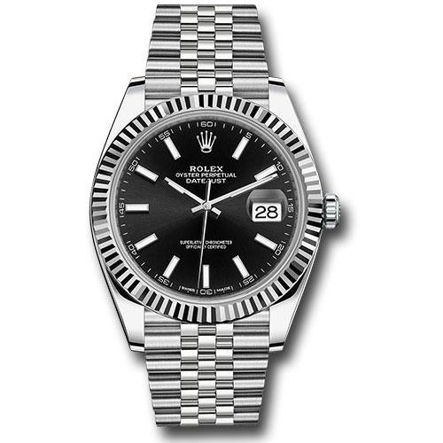 Rolex Steel and White Gold Rolesor Datejust 41 Watch - Fluted Bezel - Black Index Dial - Jubilee Bracelet - 126334 bkij