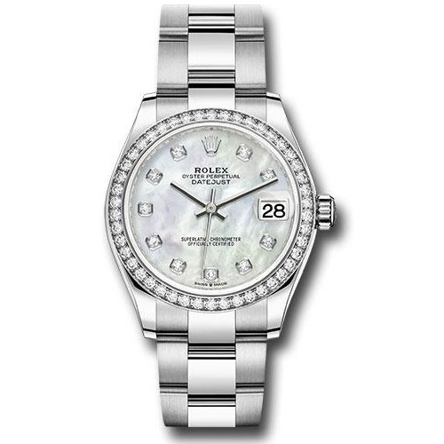 Rolex Steel and White Gold Datejust 31 Watch - Diamond Bezel - White Mother-Of-Pearl Diamond Dial - Oyster Bracelet - 278384RBR mdo