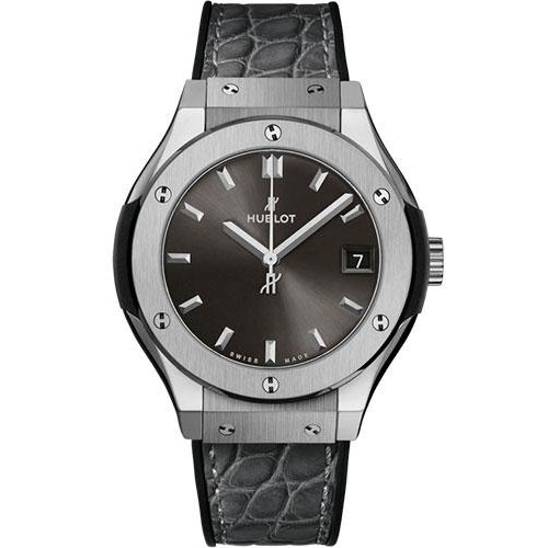 Hublot Classic Fusion Racing Grey Titanium Watch - 33 mm - Gray Dial - Black Rubber and Gray Leather Strap-581.NX.7071.LR