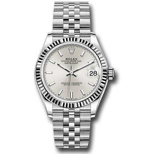 Rolex Steel and White Gold Datejust 31 Watch - Fluted Bezel - Silver Index Dial - Jubilee Bracelet - 278274 sij