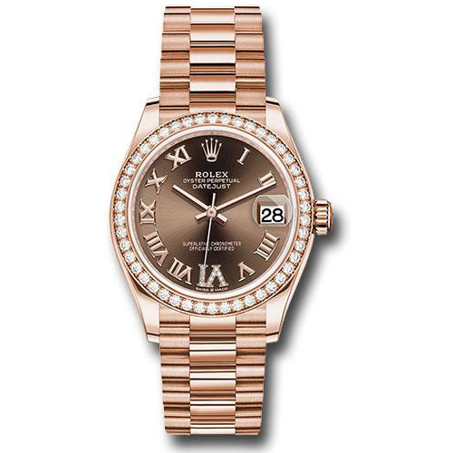 Rolex Everose Gold Datejust 31 Watch - Diamond Bezel - Chocolate Diamond Six Dial - President Bracelet - 278285RBR chodr6p
