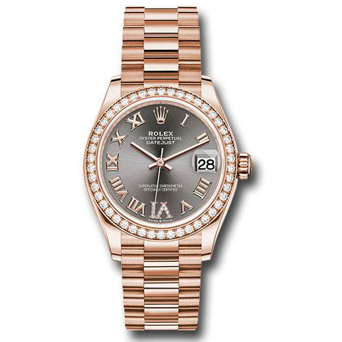 Rolex Everose Gold Datejust 31 Watch - Diamond Bezel - Rhodium Diamond Six Dial - President Bracelet - 278285RBR dkrhdr6p