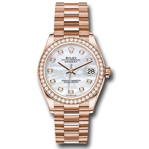 Rolex Everose Gold Datejust 31 Watch - Diamond Bezel - Silver Diamond Dial - President Bracelet - 278285RBR mdp