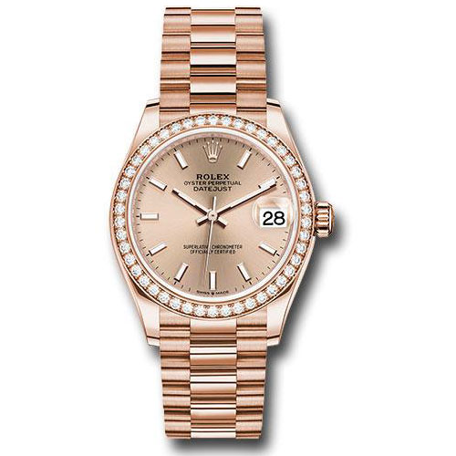 Rolex Everose Gold Datejust 31 Watch - Diamond Bezel - Rose Index Dial - President Bracelet - 278285RBR rsip
