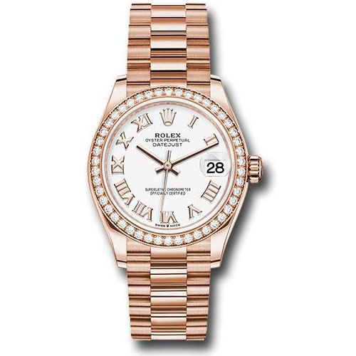Rolex Everose Gold Datejust 31 Watch - Diamond Bezel - White Roman Dial - President Bracelet - 278285RBR wrp
